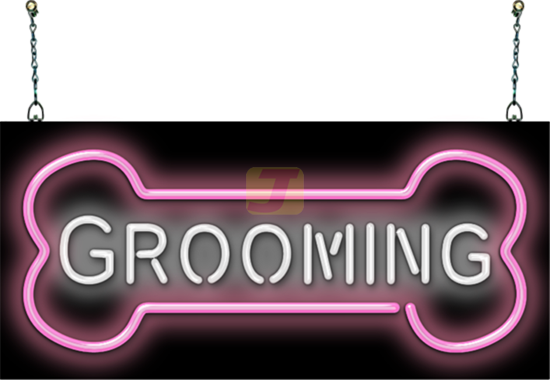 Pink and White Dog Bone Grooming Neon Sign