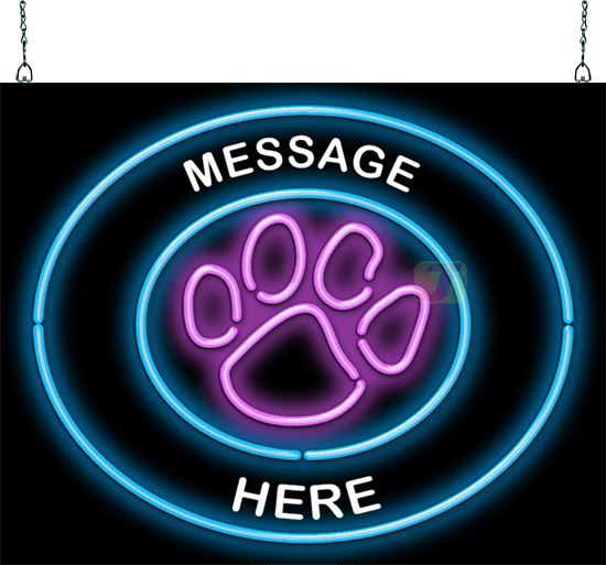 Custom Message Paw Print Circular Neon Sign