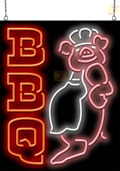 17"x13" BBQ Chief Pig Open  Food Store Wall Display Decor Real Neon Light Sign 