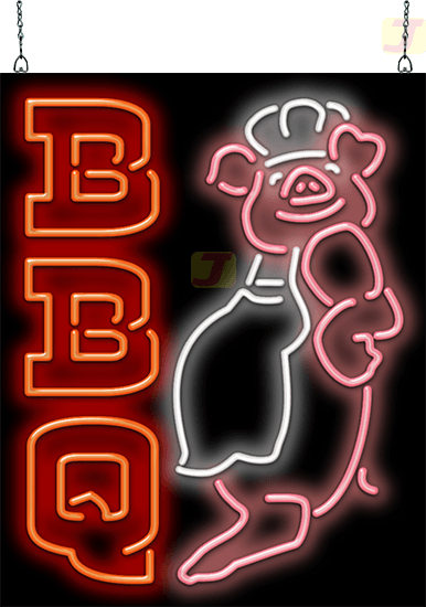 BBQ with Pig Chef Neon Sign
