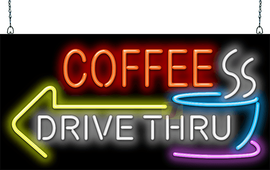 Coffee Drive Thru with Left Arrow Neon Sign