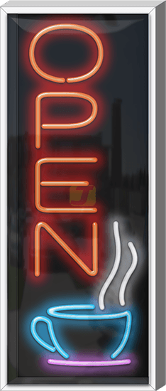 Outdoor XL Vertical Coffee Cup Open Neon Sign