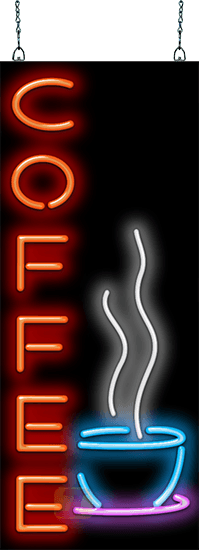 Coffee with Cup Neon Sign Vertical