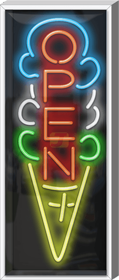 Outdoor Open with Ice Cream Cone Vertical Neon Sign