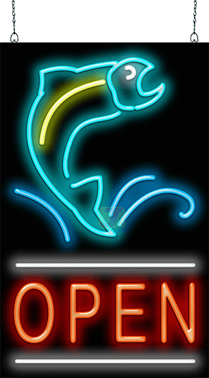 Open with Fish Neon Sign Large