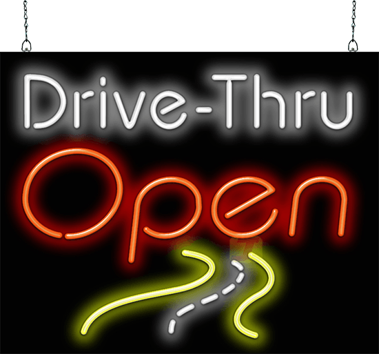Drive-Thru OPEN w/Road Scene Neon Sign | FG-50-01 | Jantec Neon