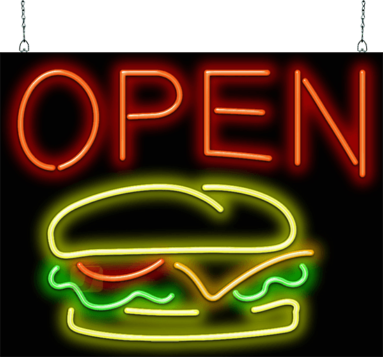 Burger Open Neon Sign