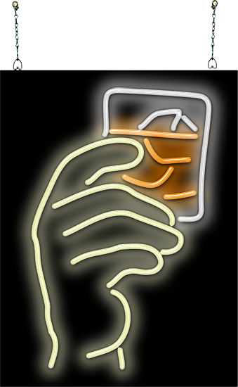 Whiskey Glass and Hand Neon Sign