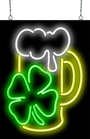 Beer Mug with Four Leaf Clover Neon Sign