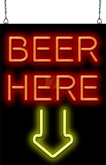 Beer Here with Down Arrow Neon Sign