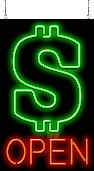 Dollar Graphic Open Neon Sign