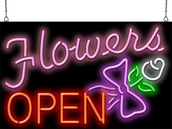 Flowers Open Neon Sign with Rose