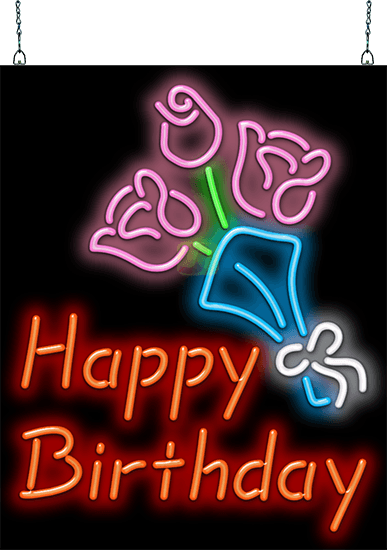 Happy Birthday with Flowers Neon Sign