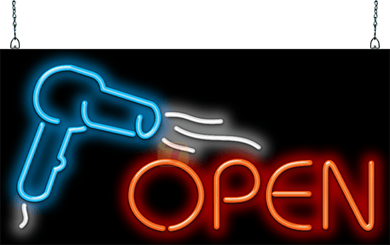 Hair Dryer Open Neon Sign