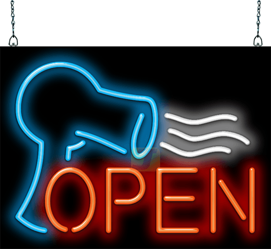 Hair Dryer Open Neon Sign
