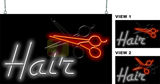 Hair Neon Sign with Animated Scissors