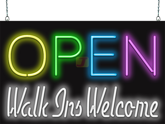 Open Walk Ins Welcome Neon Sign