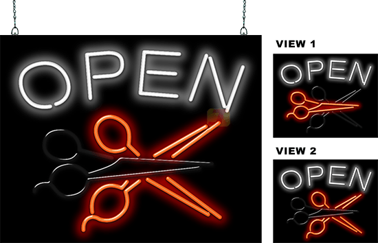 Open with Animated Scissors  Neon Sign