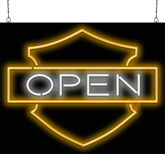Bar and Shield Open Neon Sign