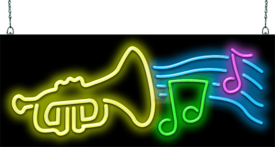 Trumpet with Music Notes Neon Sign
