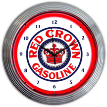 Red Crown Gasoline Neon Clock