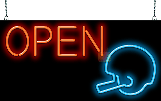 Open with Football Helmet Neon Sign
