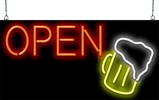 Open with Beer Mug Neon Sign