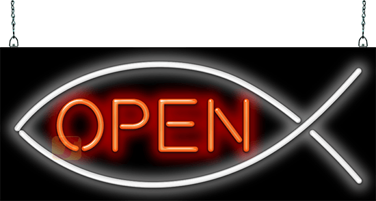 Christian Fish OPEN Neon Sign