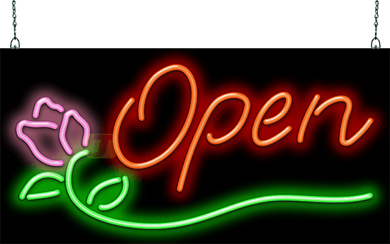 Rose Neon Open Sign Script Style