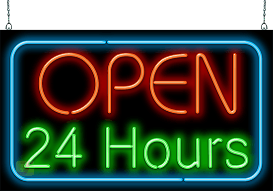 Open 24 Hours Super Large Neon Sign | OGZ-70-16 | Jantec Neon