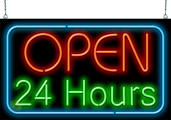 Open 24 Hours Super Large Neon Sign
