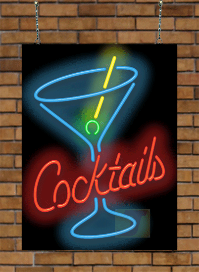 Cocktails with Glass Neon Sign