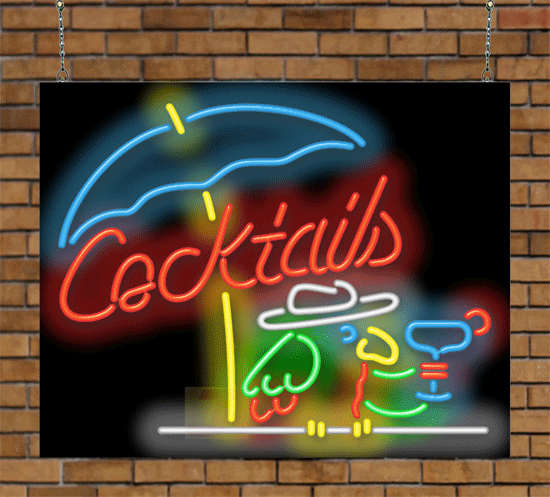 Cocktails with Parrot Neon Sign