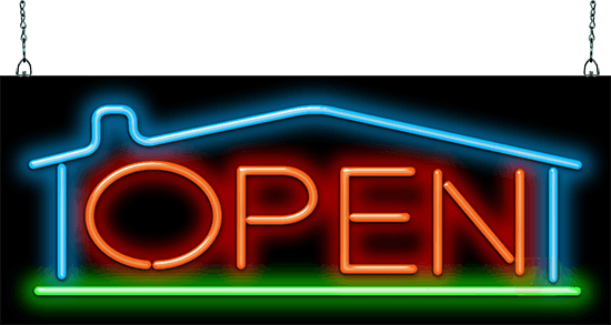 Real Estate Open with House Neon Sign