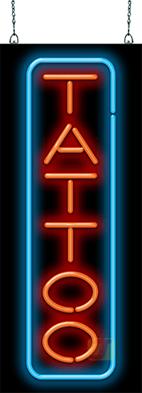 Tattoo parlor glowing neon signboard with scorpio emblem tattooing salon  sign in rectangle frame nightlife advertising  CanStock