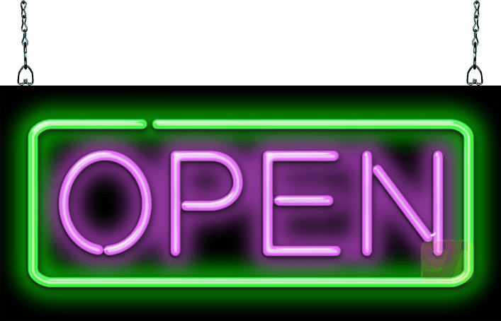 Open Neon Sign - Purple & Green