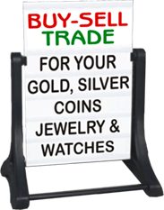 Sidewalk Swinger Sign with Buy-Sell Trade HEADER