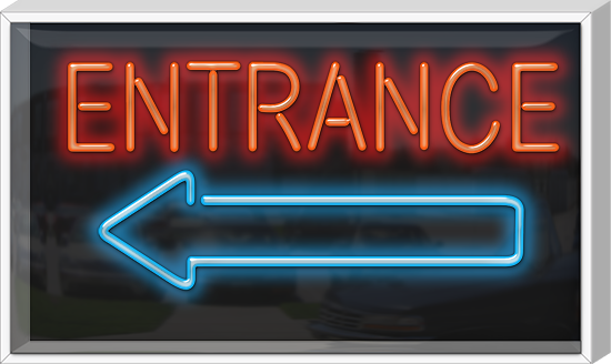 Outdoor Entrance with Left Arrow Neon Sign