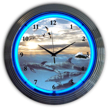 Dolphins at Sea Neon Clock