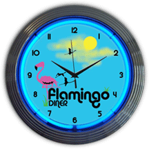Flamingo Diner Neon Clock