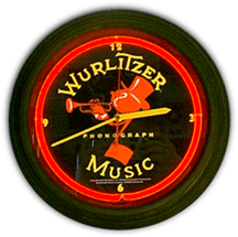 Wurlitzer Johnny One Note Red Neon Clock