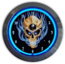 8 Ball Skull Neon Clock