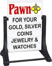 Sidewalk Swinger Sign with Pawn HEADER