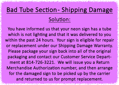 Bad Tube Section - Shipping Damage